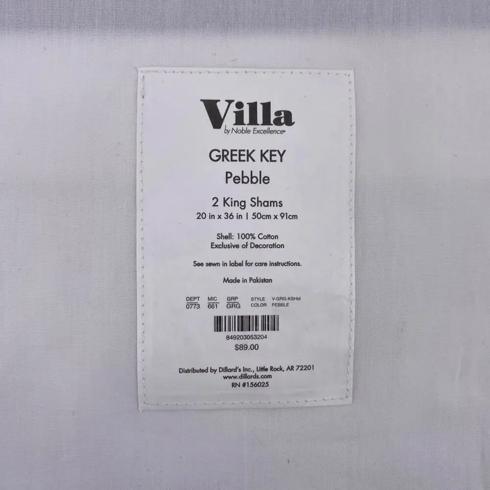 Villa Noble Excellence Greek Key Pebble Boarder Pillow Sham Set Gray White King
